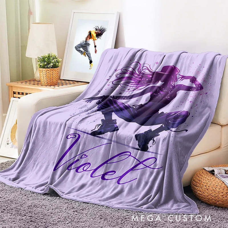 Personalized Ink Ballerina Street Dancer Blanket Flannel Blanket Ballet Lover Blanket with Name for Dance Lovers Dancer