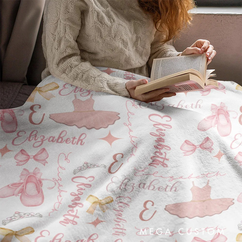 Personalized Pink Ballet Skirt Slippers Blanket Flannel Blanket Ballet Lover Blanket with Name for Dance Lovers Dancer