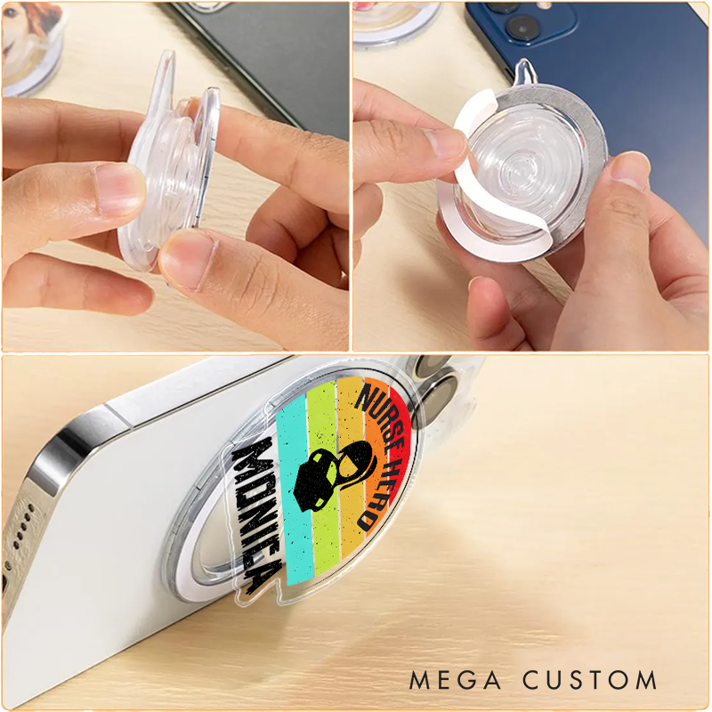 Personalized Magnetic Phone Grip Nurse Hero Rainbow Design with Custom Name