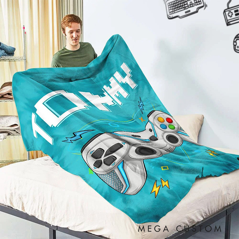 Personalized Multicolor Tie Dye Gamepad Blanket Flannel Blanket Gaming Blanket with Name for Game Lovers Gamer