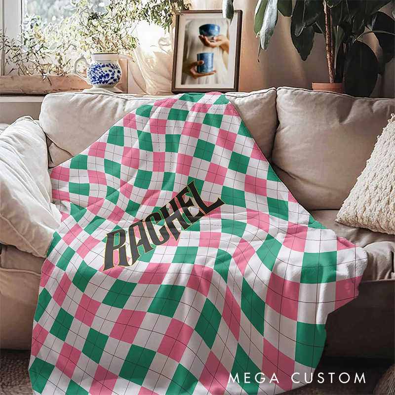 Personalized Witch Movie Pink Green Prismatic Plaid Blanket Flannel Blanket Movie Blanket with Name for Film Fan