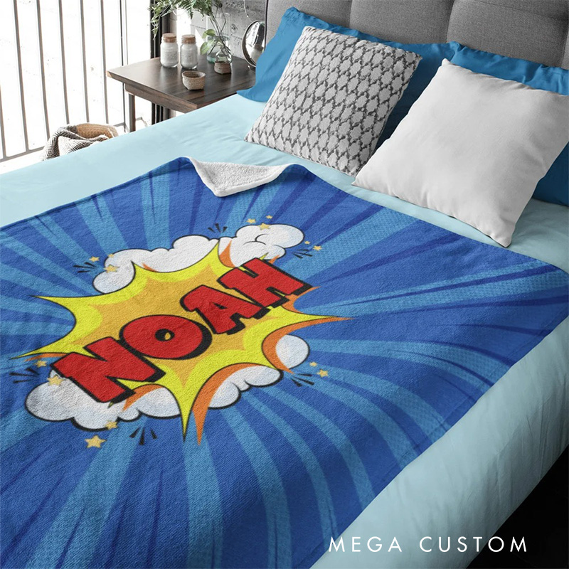 Personalized Cute Comic Speech Bubble Style Blanket Flannel Blanket Comic Blanket with Name for Anime Fan