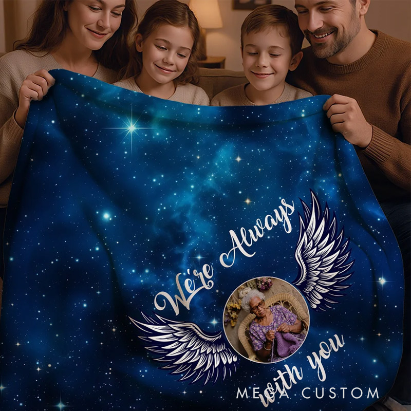 Personalized Starry Sky Angel Wing Photo Soft Throw Blanket Remembrance In Loving Memory Sympathy Gift for Loss of Loved One