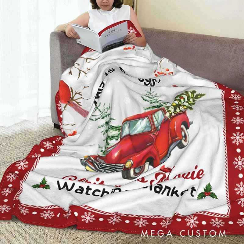 Personalized Vintage Red Truck Christmas Movie Watching Blanket Flannel Blanket Movie Blanket with Name for Film Fan