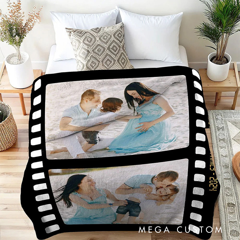 Personalized Vintage Film Style Photo Collage Blanket Flannel Blanket Movie Blanket with Name for Film Fan