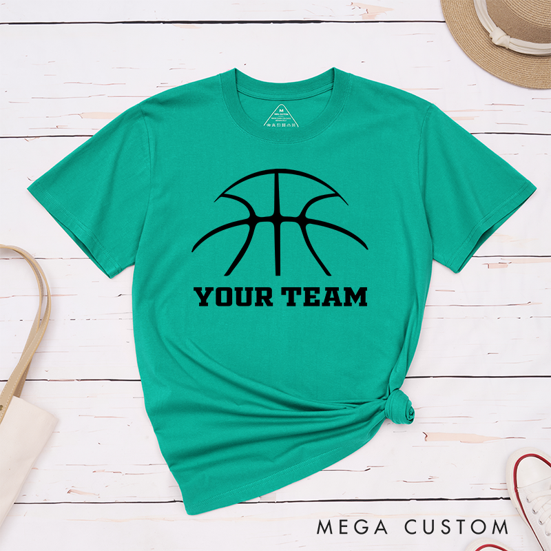 Personalized Basketball T-Shirt Design Featuring Minimalist Basketball Graphic and Customizable Team Name in Bold Text
