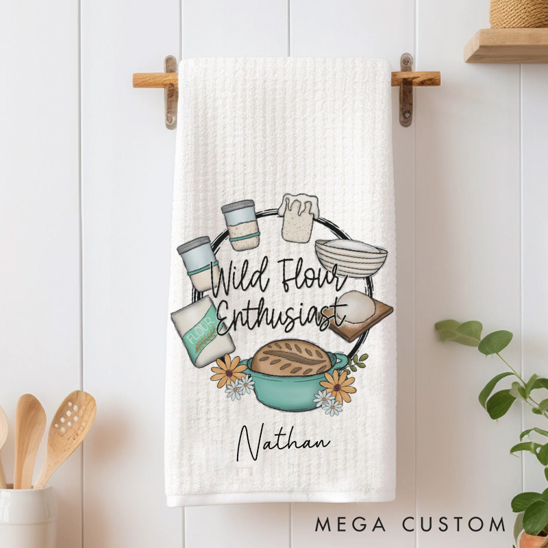 Personalized Wild Flour Enthusiast Baking Kitchen Towel Custom Sourdough Bakers Tea Dish Towel Bread Makers Dish Towel Gift for Baking Lover