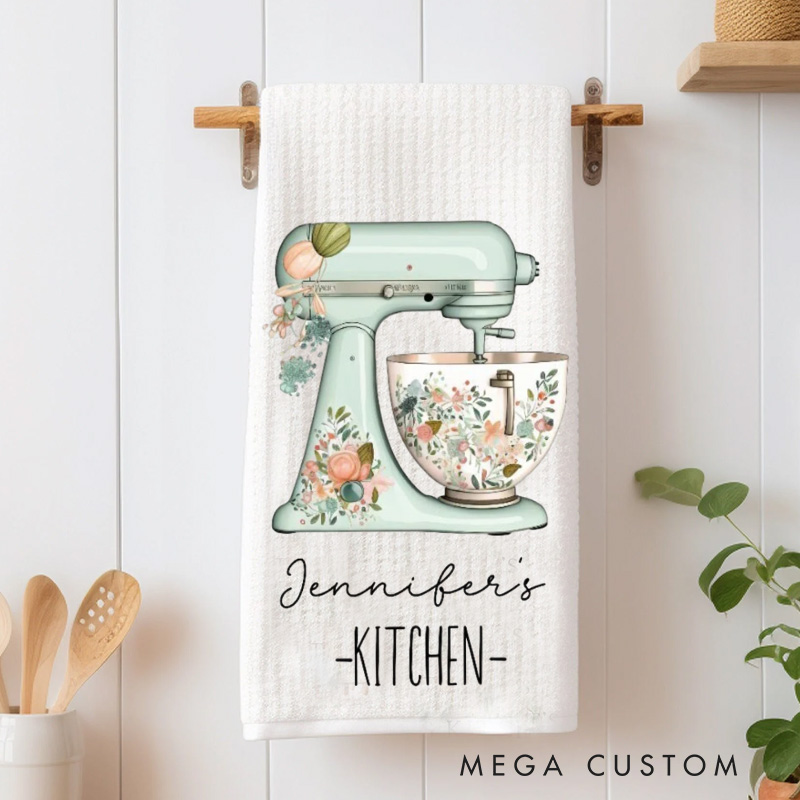 Personalized Teal Kitchen Mixer Baking Kitchen Towel Baking Tea Dish Towel Kitchen Decor for Baker Baking Lover Gift
