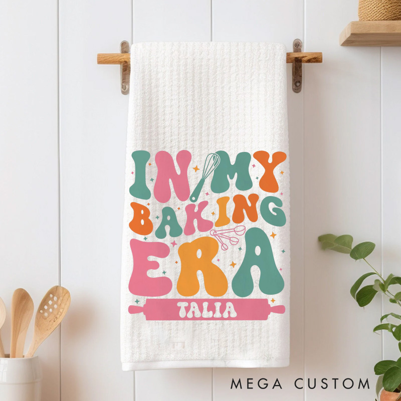 Personalized in My Baking Era Kitchen Towel Bakers Dish Towel with Name Baking Hand Towel for Baking Lover Gift