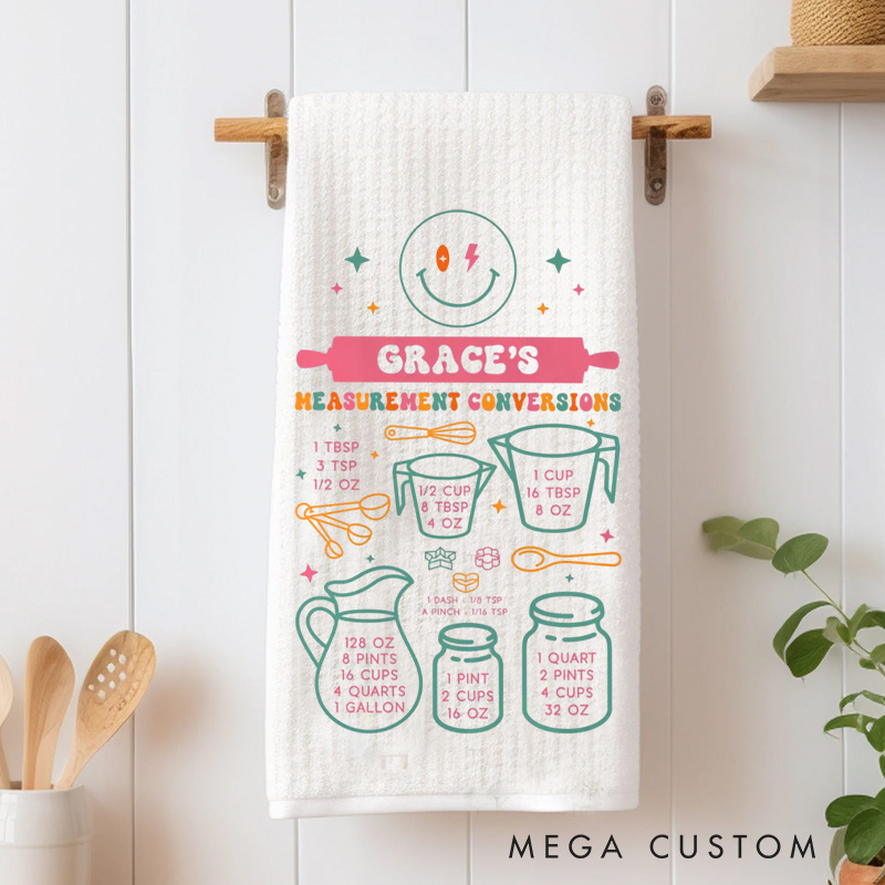 Personalized Measurement Conversions Kitchen Towel Bakers Dish Towel with Name Recipe Hand Towel for Baking Lover Gift