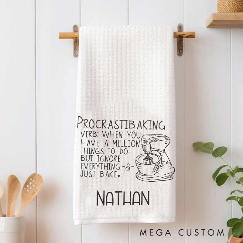 Personalized Procrastib Baking Kitchen Towel Humorous Flour Sack Dish Towel with Name Kitchen Mixer Hand Towel for Baking Lover Gift