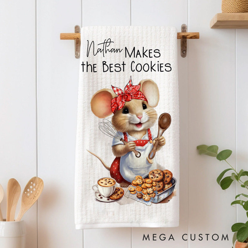 Personalized Baking Mouse Kitchen Towel Cookie Kitchen Dish Towel with Name Custom Hand Towel for Baking Lover Gift