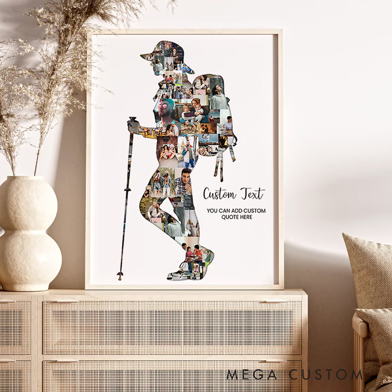 Personalized Hike Photo Collage Poster Couple Mountain Poster Wall Art Gift for Boyfriend Husband Girlfriend Hiking Camping Lover