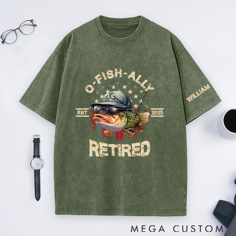 Personalized Fishing Retirement T-Shirt with O-Fish-Ally Retired Design Custom Name and Time Retirement Gifts For Fishing Lover