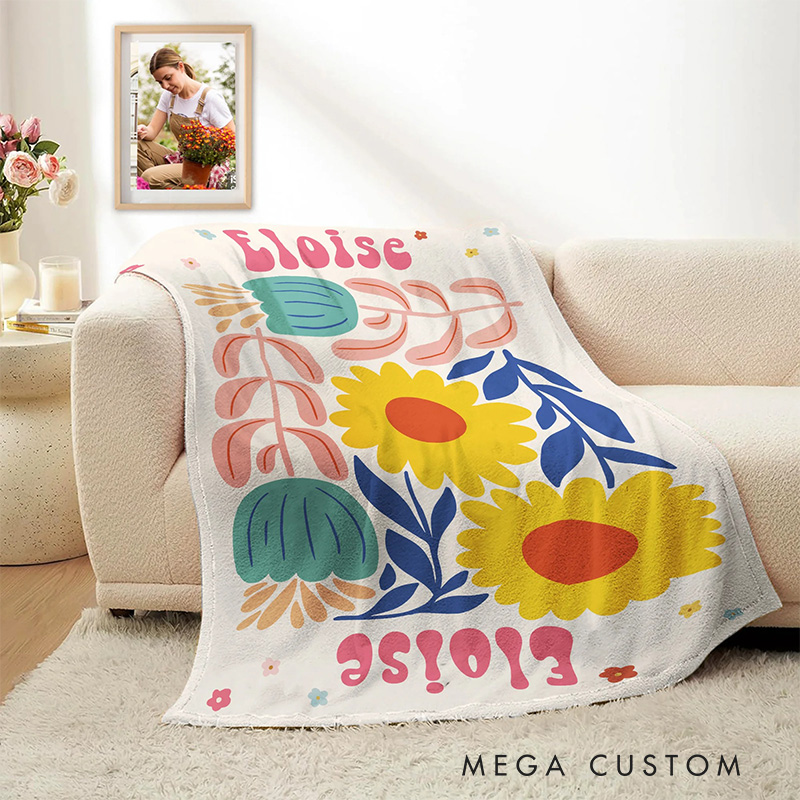 Personalized Retro Boho Matisse Danish Floral Art Blanket Flannel Blanket Art Blanket with Name for Art Lover
