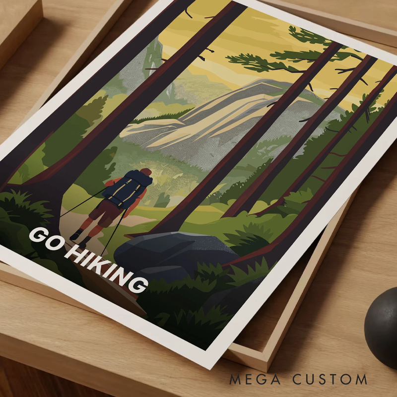 Personalized Hiking Adventure Poster Vintage Inspired Mountain Nature Wall Art Outdoor Trail and Camping Decor