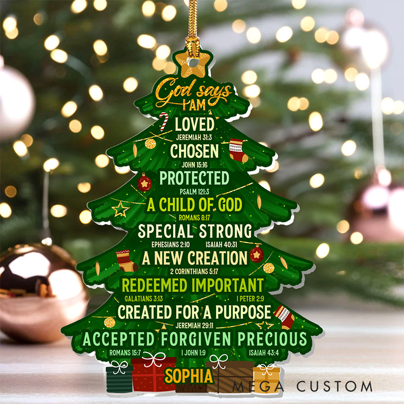 Personalized God Says I am Christmas Tree Acrylic Ornament with Name Holiday Tree Decor Christmas Gift for Christian