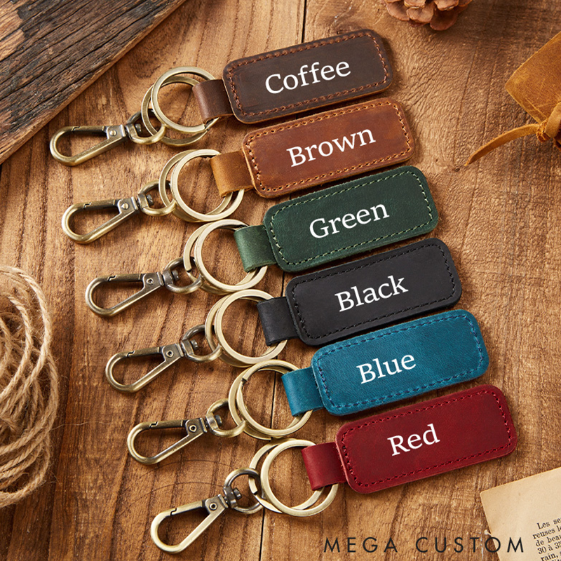 Personalized Happy Camper Leather Keychain Camping Key Chain Travel Camper Rv Gift