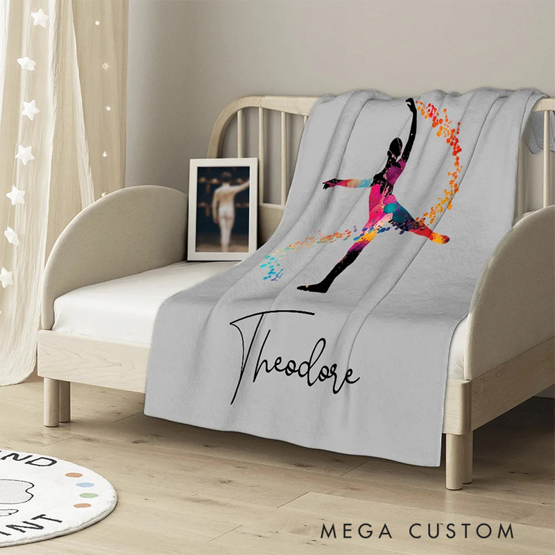 Personalized Watercolor Male Ballet Silhouette Blanket Flannel Blanket Ballet Lover Blanket with Name for Dance Lovers Dancer