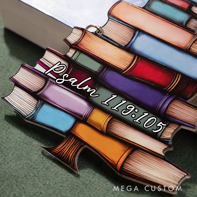 Personalized Book Tree Acrylic Christmas Ornament with Bible Verse Holiday Tree Window Car Decor Religious Christmas Gift Book Club Gift for Bookworms