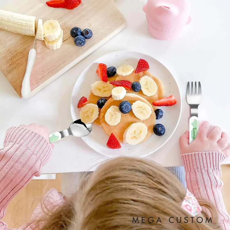 Personalized Fantasy Unicorn Initial Kid's Fork Spoon Knife 3 Pcs Cutlery Set with Name and Case Birthday Back to School Gift 