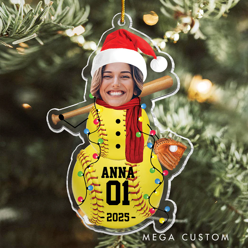 Personalized Sports Snowman Christmas Ornament with Custom Photo, Name, Number, and Year
