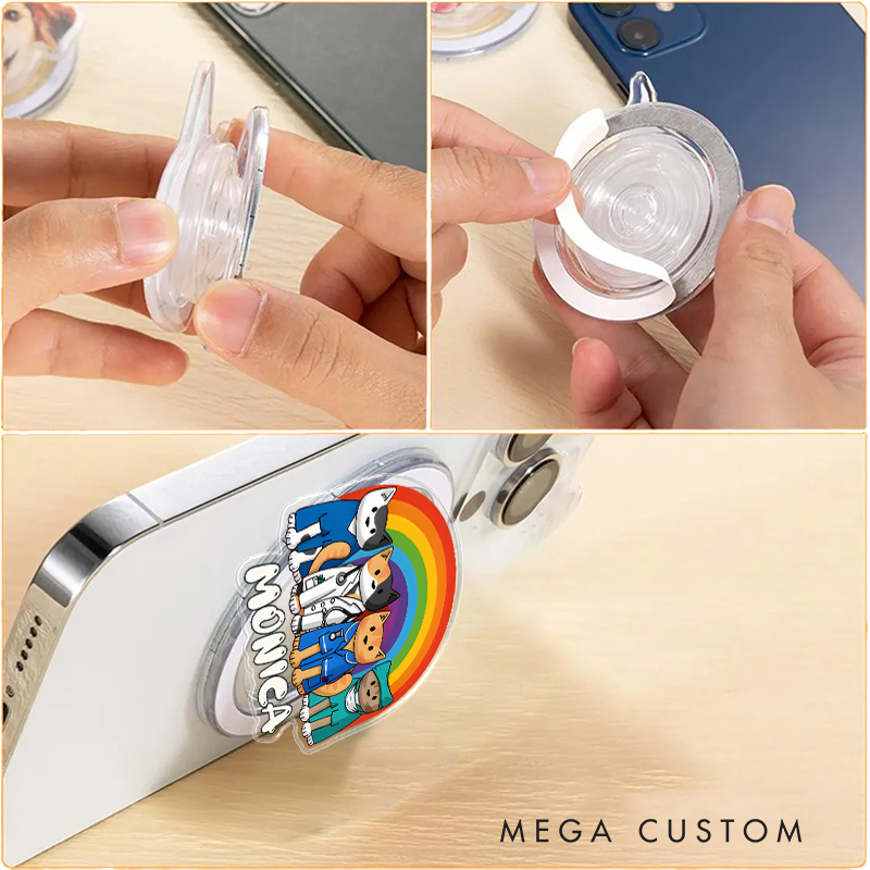 Personalized Rainbow Cat Nurses Phone Grip Custom Name Medical-Themed Accessory
