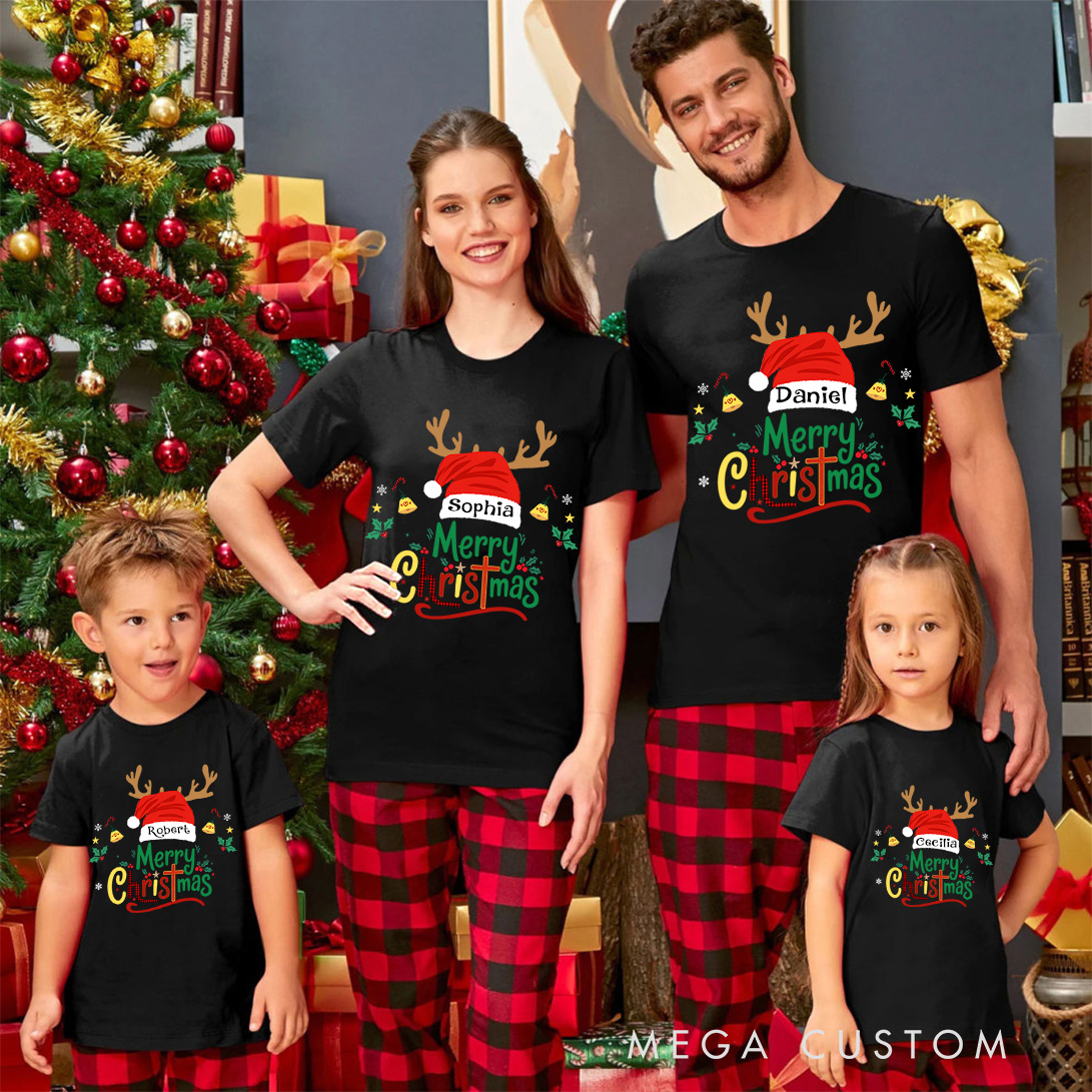 Personalized Merry Christmas Family Matching Cotton T-Shirts with Name Religious Gift Christmas Gift for Christians