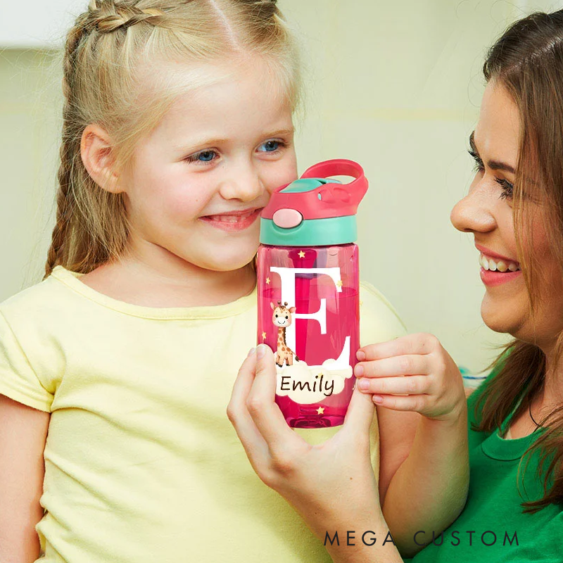 Personalized Adorable Forest Animal 16 oz Kid Water Bottle with Name and Silicone Straw Birthday Back to School Gift