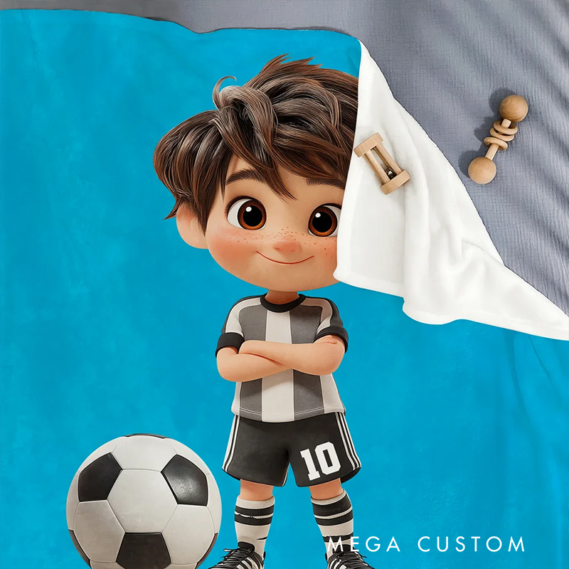 Personalized Soccer Blanket with Custom Name, Number, and Color