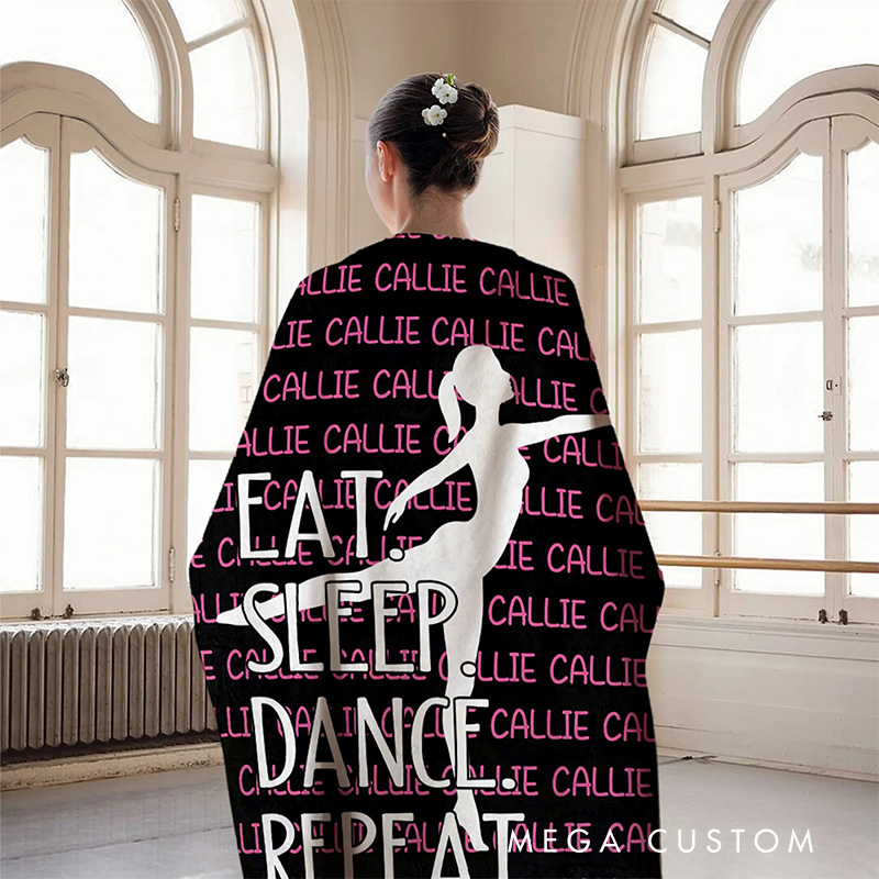 Personalized Eat Sleep Dance Repeat Dancer Silhouette Blanket Flannel Blanket Ballet Lover Blanket with Name for Dance Lovers Dancer