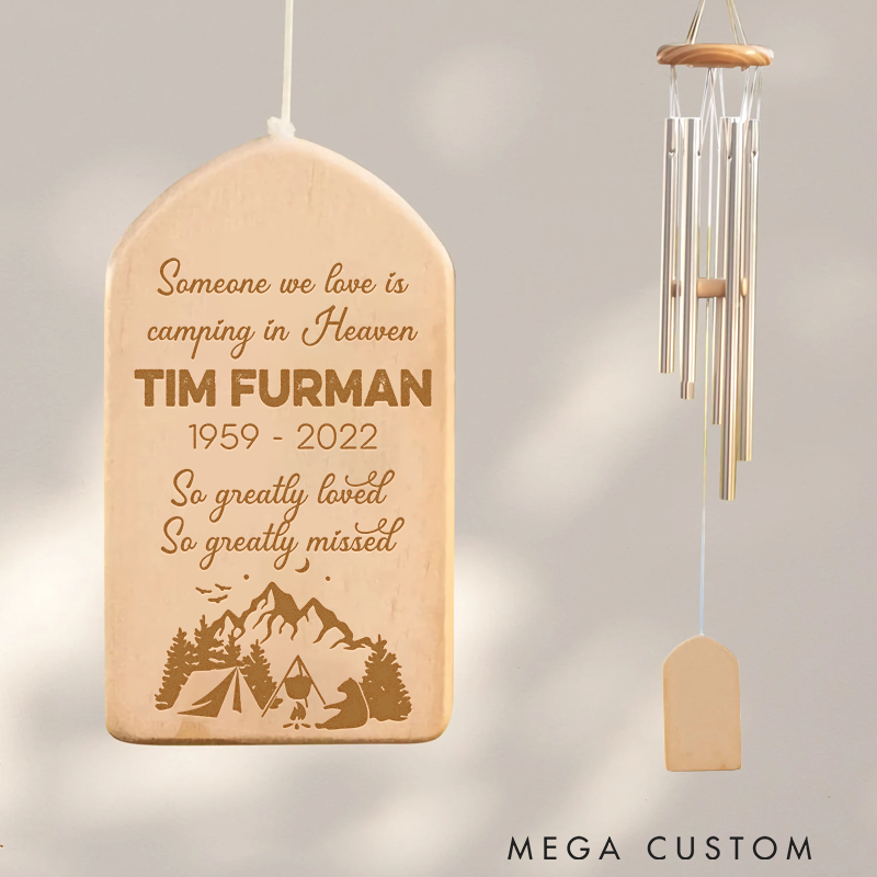 Personalized Camping in Heaven Memorial Wind Chime Camping Lover Grief Gift Loss of Camper Sympathy Gift in Loving Memory Gift Outdoor Decor