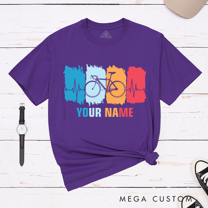 Personalized Cycling T-Shirt with Vibrant Heartbeat Patterns for Outdoor Adventures Riding Biking Enthusiasts