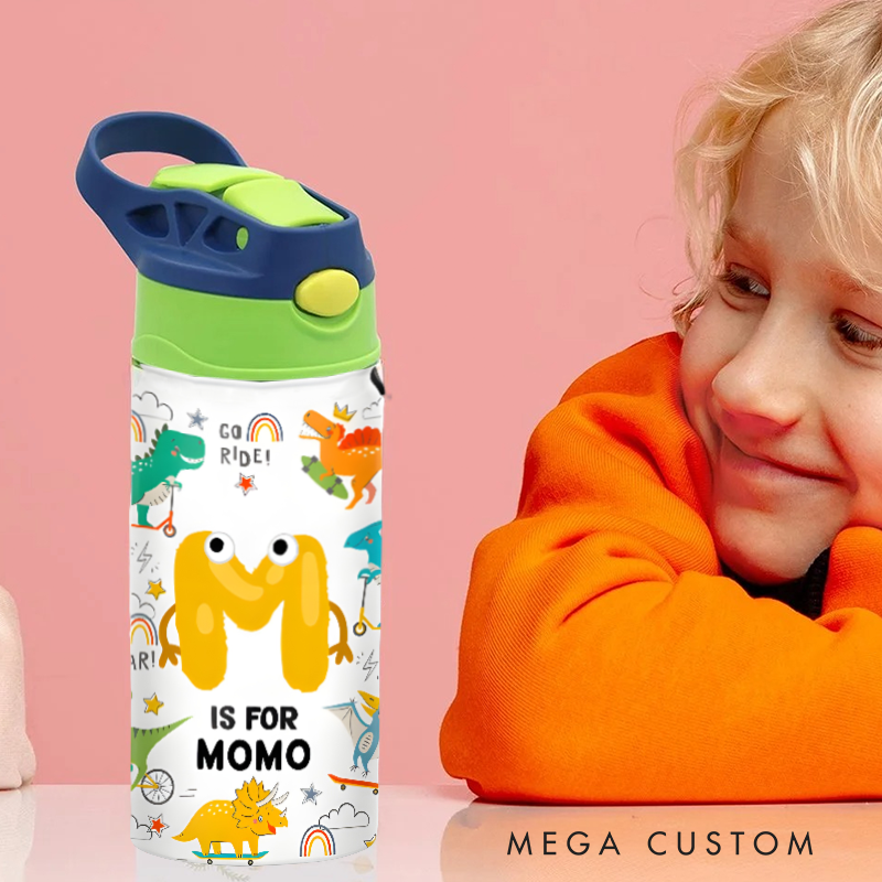 Personalized Monogram Letter Unicorn Butterfly Dino Animals Kids Water Bottle