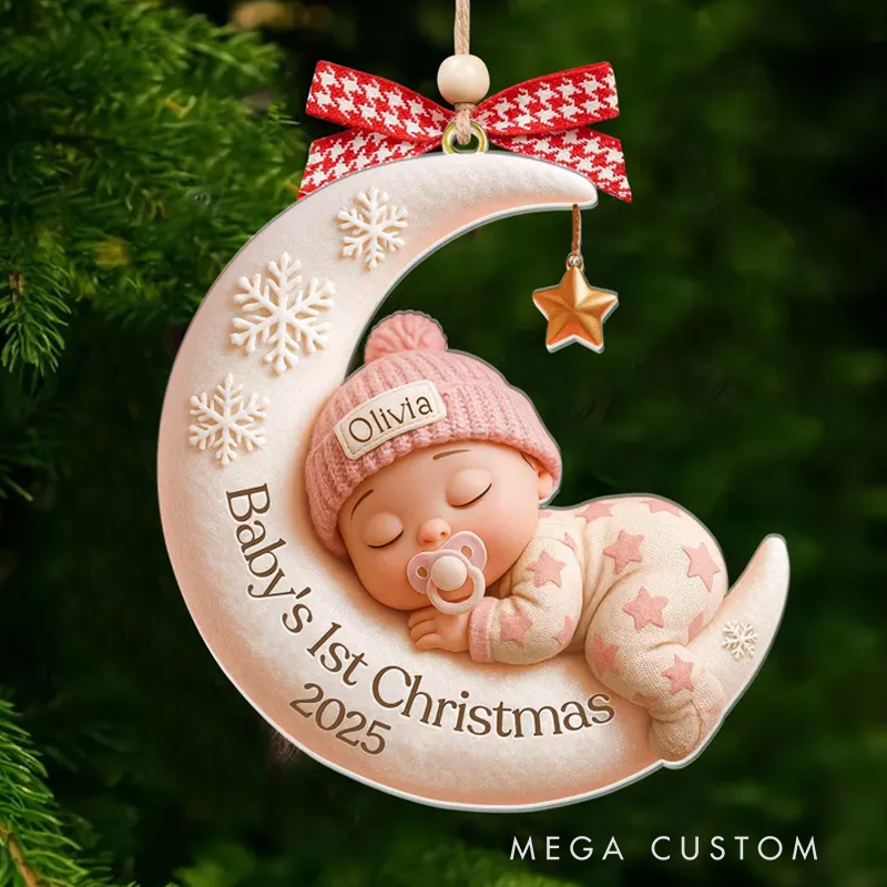 Personalized Baby’s First Christmas Ornament Custom 3D Moon Acrylic Keepsake Unique Holiday Decoration
