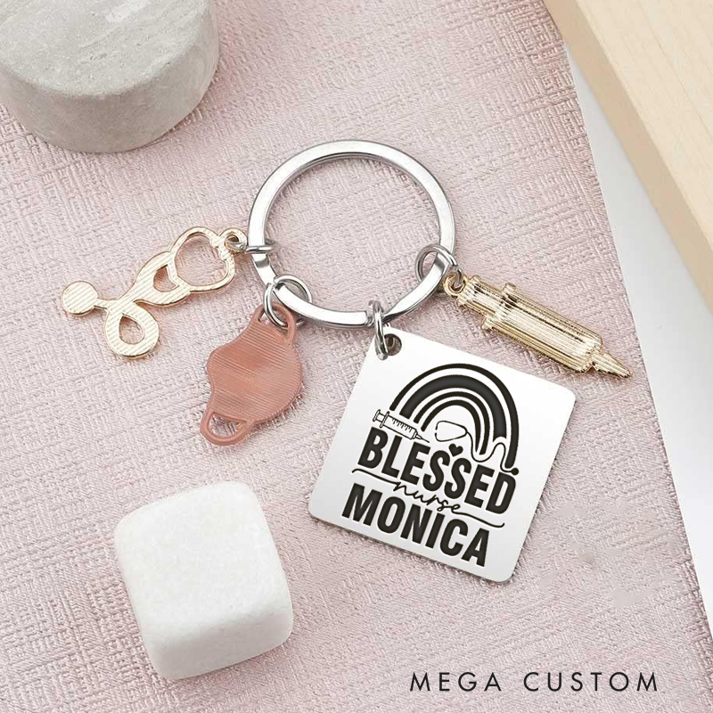 Personalized Blessed Nurse Keychain Custom Stainless Steel Keychain Graduation Thank You Gifts
