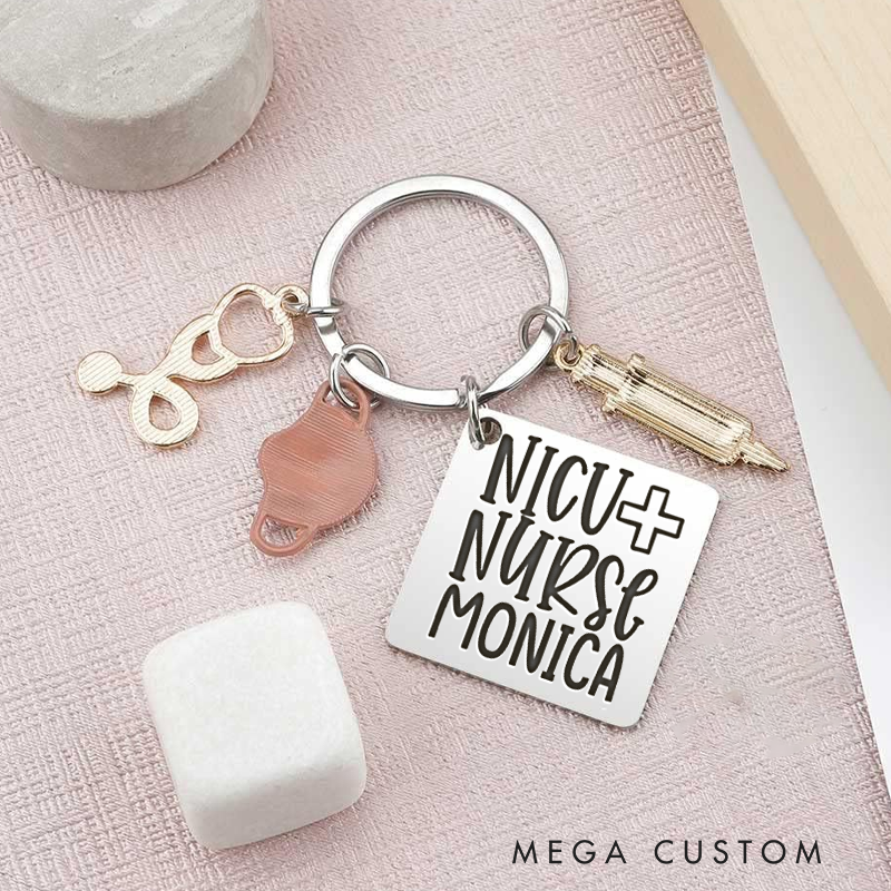 Personalized NICU Nurse Keychain Custom Stainless Steel Keychain Graduation Thank You Gifts