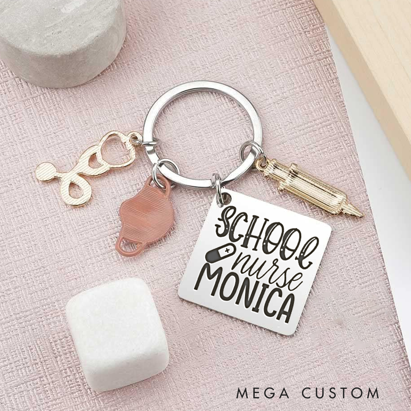 Personalized School Nurse Keychain Custom Stainless Steel Keychain Graduation Thank You Gifts