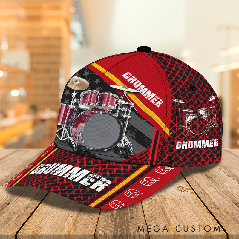Personalized Drum 3D All Over Printed Baseball Cap for Music Lover and Drummer Lovers Custom Gift Hat With Unique Design Lover Drum