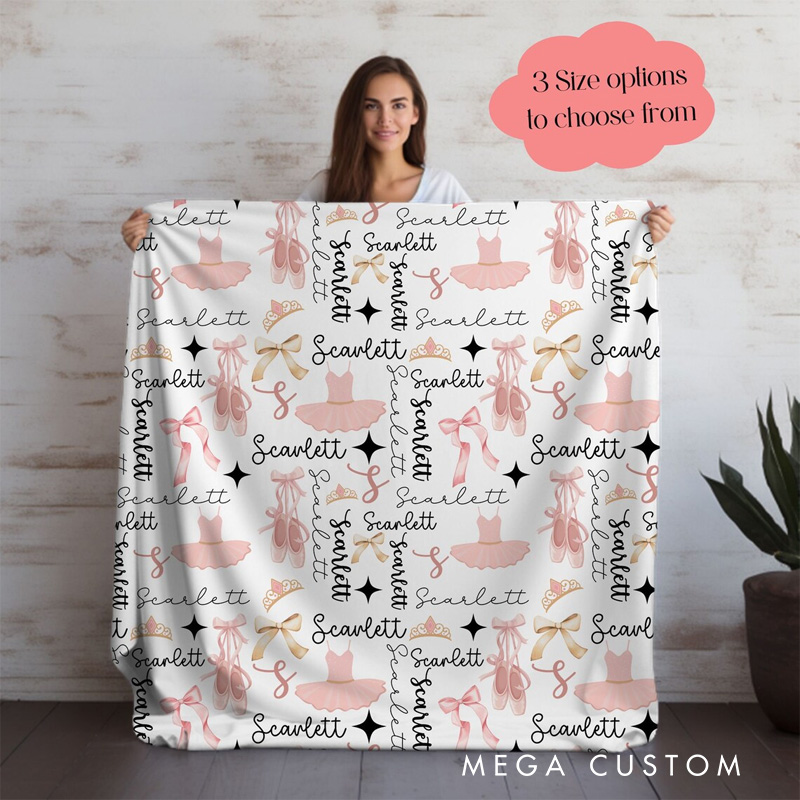 Personalized Ballet-Themed Blanket Ballerina Shoes and Tutus Design Blanket Flannel Blanket Ballet Lover Blanket with Name for Dance Lovers Dancer