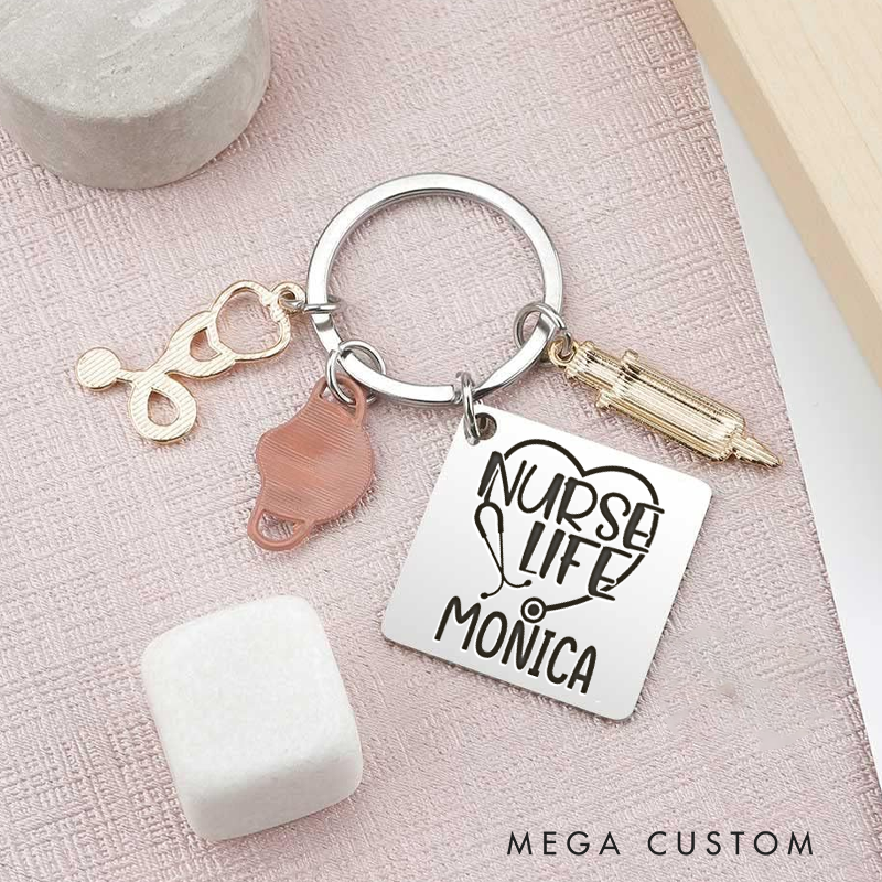 Personalized Nurse Life Keychain Custom Stainless Steel Keychain Graduation Thank You Gifts