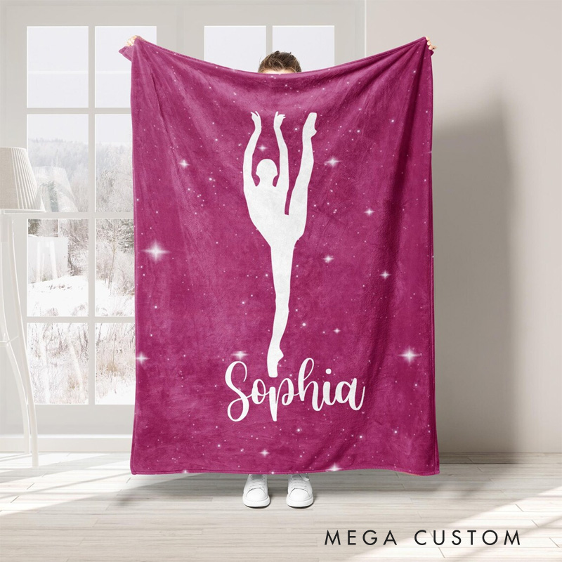 Personalized Starry Ballerina Blanket Flannel Blanket Ballet Lover Blanket with Name for Dance Lovers Dancer