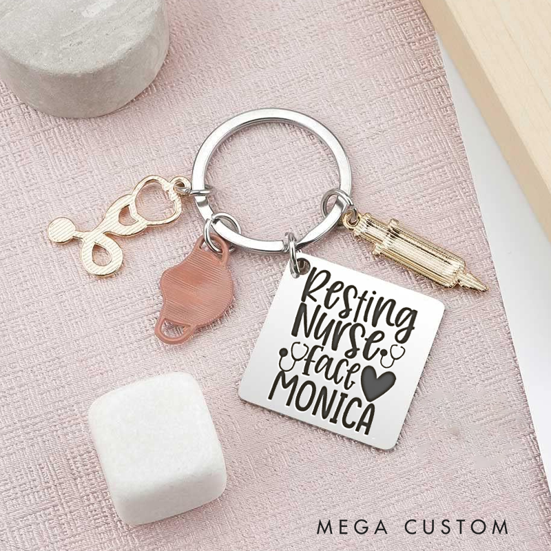 Personalized Resting Nurse Face Keychain Custom Stainless Steel Keychain Graduation Thank You Gifts