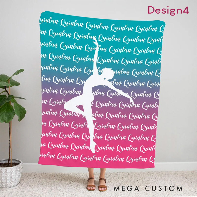 Personalized Repeated Name Pattern Dance Blanket Flannel Blanket Ballet Lover Blanket with Name for Dance Lovers Dancer