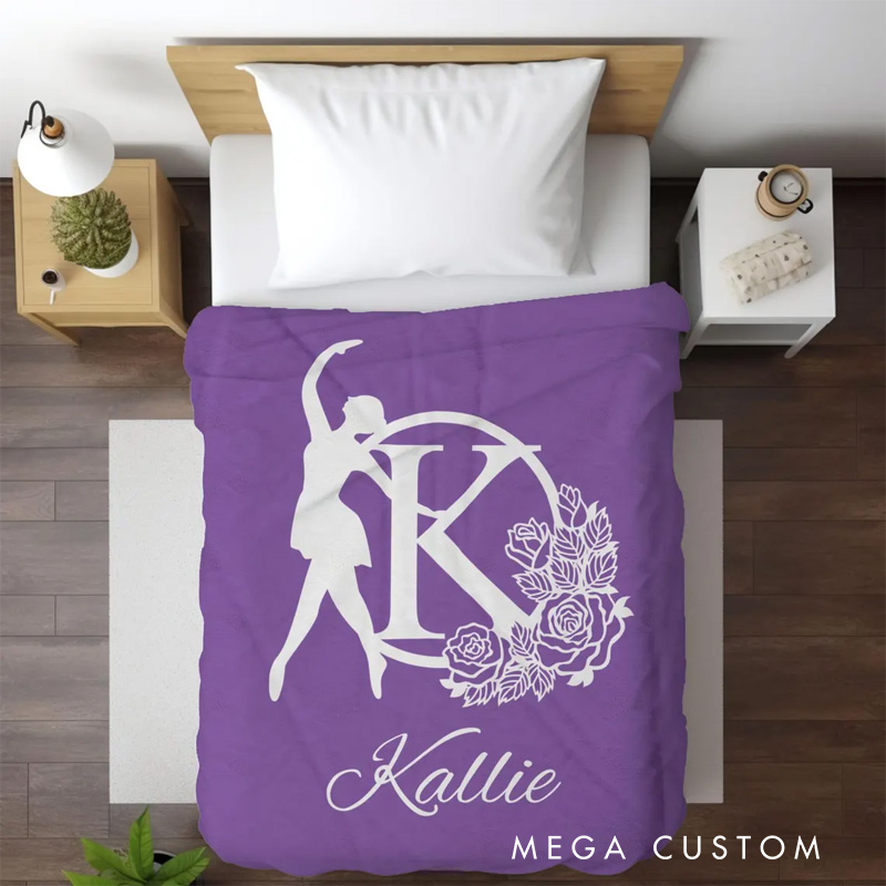 Personalized Floral Ballerina Blanket Flannel Blanket Ballet Lover Blanket with Name for Dance Lovers Dancer