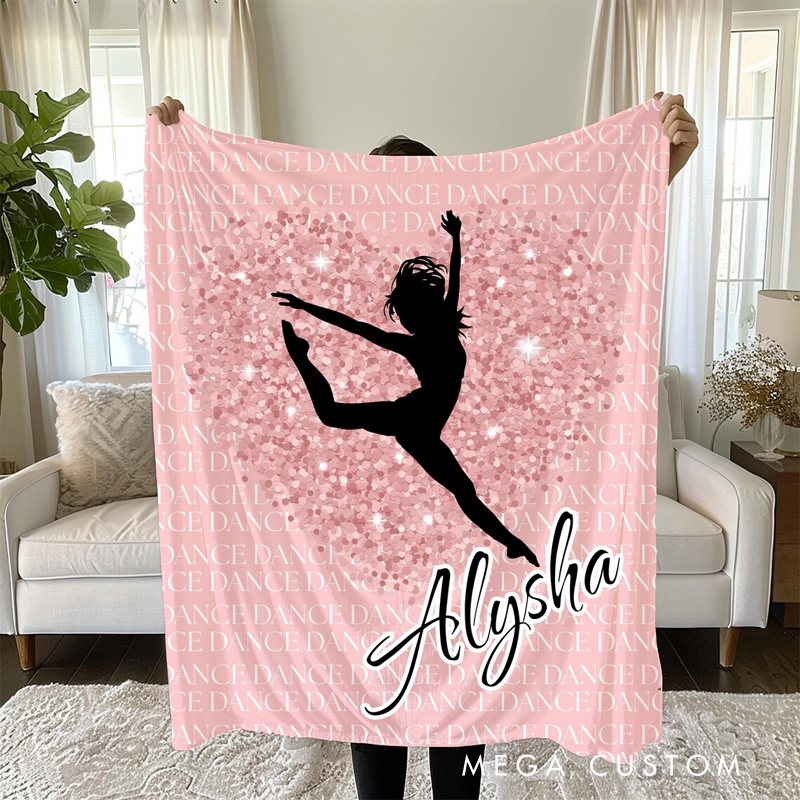 Personalized Ballet Enthusiasts Gliiter Style Blanket Flannel Blanket Ballet Lover Blanket with Name for Dance Lovers Dancer