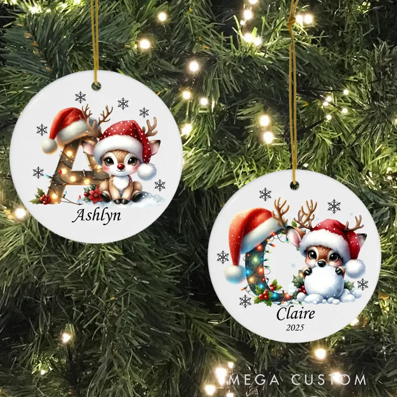 Personalized Initial Ornament Custom Letter Ornament Reindeer Ornament Personalized Christmas Ornament 
