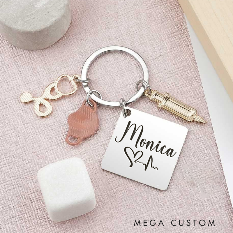 Personalized Heartbeat Keychain Custom Stainless Steel Keychain Graduation Thank You Gifts