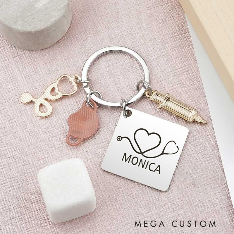 Personalized Heart Stethoscope Keychain Custom Stainless Steel Keychain Graduation Thank You Gifts