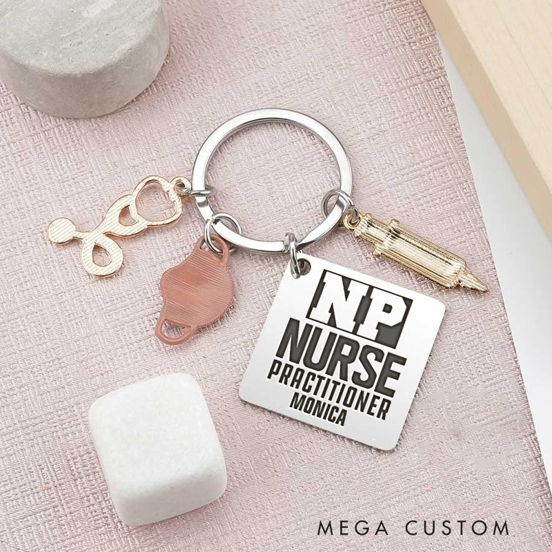 Personalized Nurse Practitioner Design Keychain Custom Stainless Steel Keychain Graduation Thank You Gifts